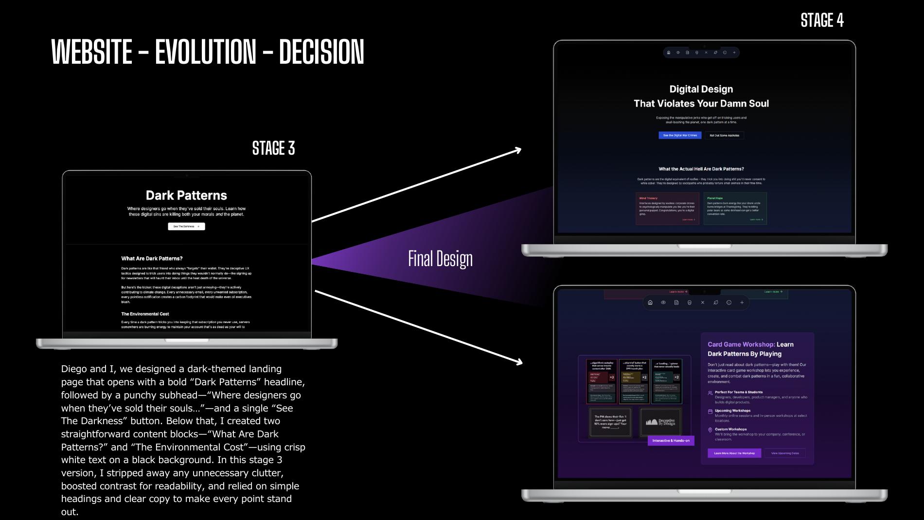 Website landing page evolution from stage 3 to the final design